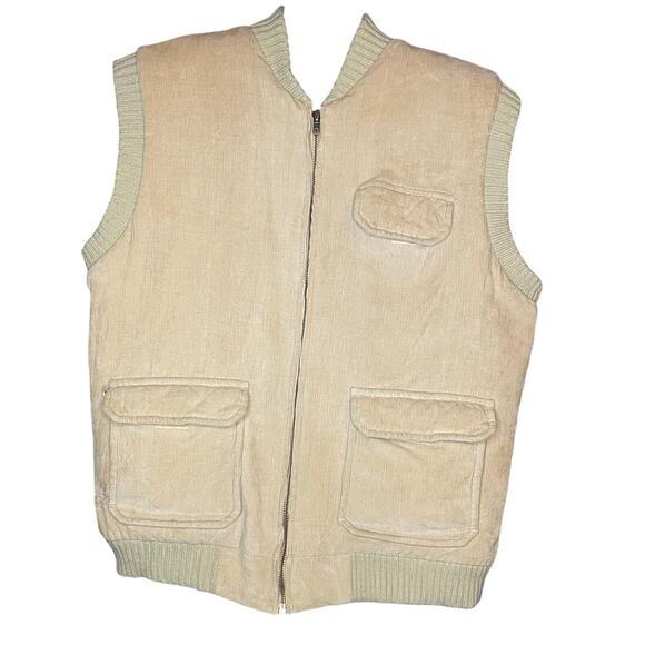St. John’s Bay Mens L Corduroy Utility Vest Tan Zip Front Quilted Lined Workwear - Picture 1 of 9